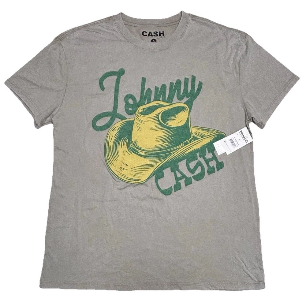 Johnny Cash Cowboy Hat Graphic T-Shirt Sand Beige‎ Size Small NWT Music Tee